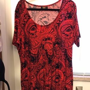 Red and black dress.